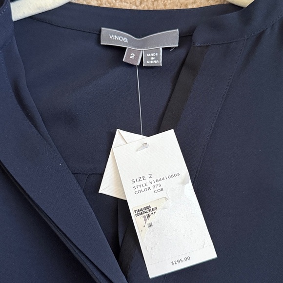 Vince Silk Tipped Contrast Long Sleeve Blouse- size 2- NWT - Picture 7 of 10